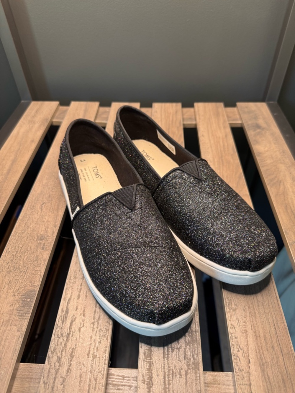 TOMS Black Sparkle Slip-On Shoes